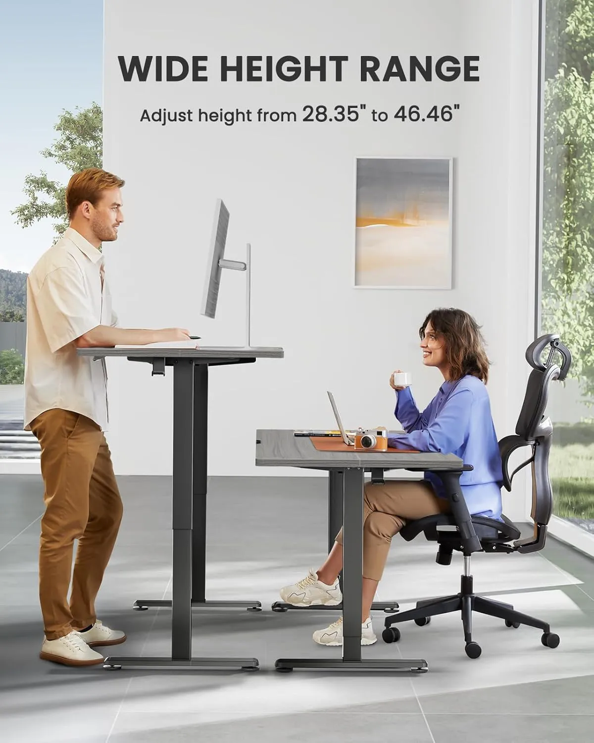 ErGear Height Adjustable Electric Standing Desk, 48 x 24 Inches Sit Stand up Desk, Memory Computer Home Office Desk with Two-Piece Desktop (Grey)