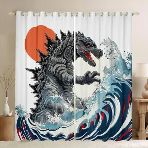 Erosebridal Dinosaur Monsters 30%-50% Blackout Curtains 52"x84" Japanese Style Window Curtains for Kids Teens Adults Boys Sea Ocean Wave Decor Japanese Monster Ukiyo-E Window Treatments Drapes