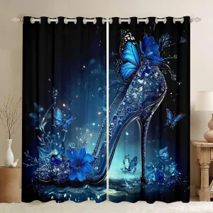Erosebridal Lady High Heels Curtains for Bedroom Blue Butterfly Girly Women High-Heeled Shoes Curtains & Drapes 2 Panels 42" Wx63 L,Diamond Crystal Shoes Window Treatments Rustic Animal Room Decor
