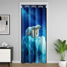 Erosebridal Polar Bear Door Curtain for Doorway Privacy,Arctic Wild Animal Blackout Curtain,Snow Scenery Room Divider Curtain,Blue Starry Sky Door Drape Darkening,42" W X 84" L