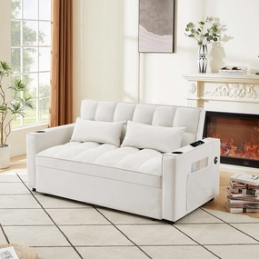 ERYE 3-in-1 Loveseat Sofa Convertible Full Size Sleeper Couch Bed with Pull Out Sleep Daybed & Reclining Backrest, Love Seat Sofabed W/Cupholders and USB Ports for Home Apartment RV Living Room