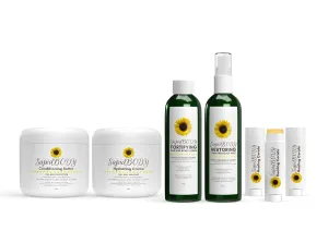 Essentials Gift Set | Advanced Skin Care Hair Repair Oil Skin Cream Body Butter Shea Butter Liquid Keratin Almond Coconut Oil Vitamin E Oil Hair Care Hydration Chapped Lip Balm (Set of 7)