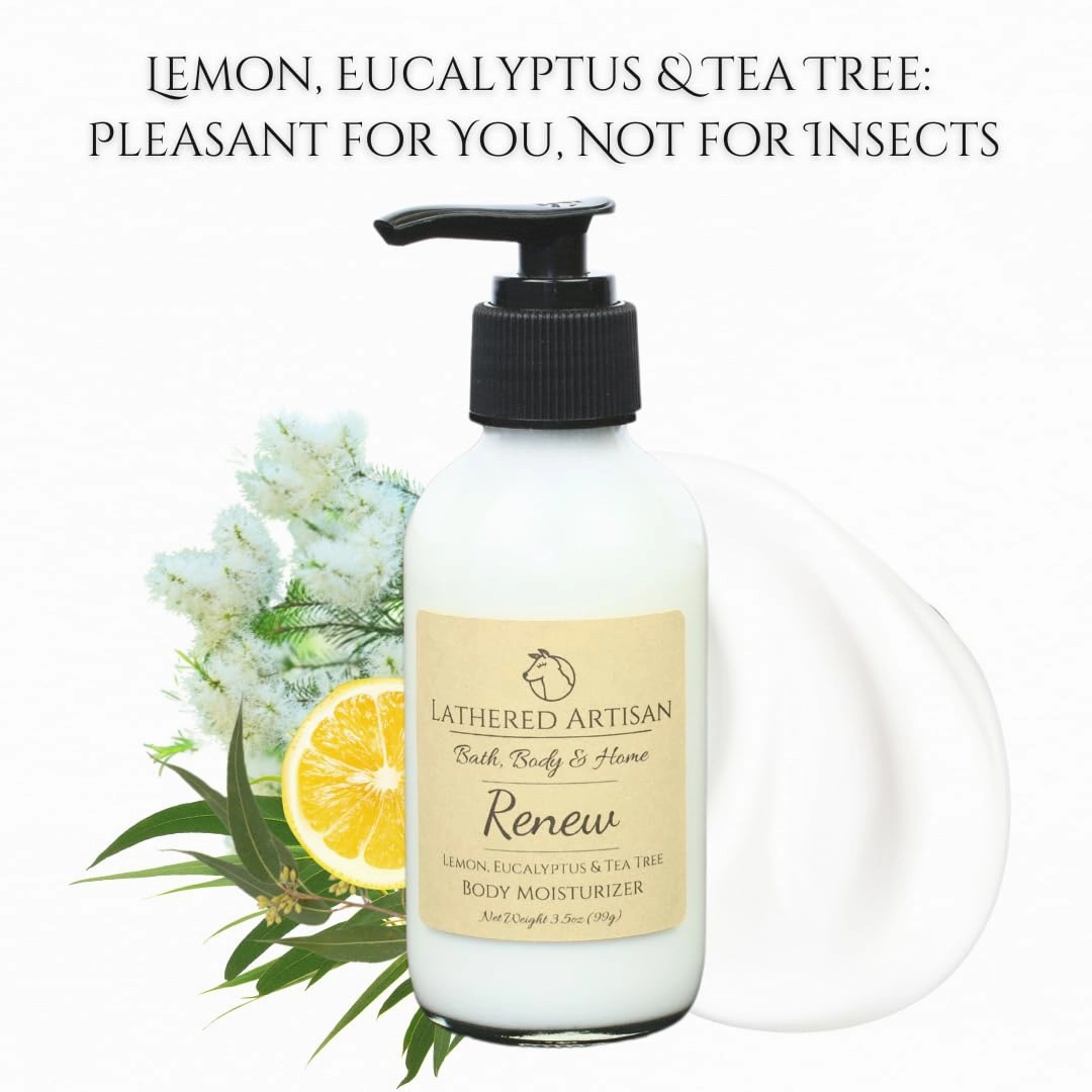 Eucalyptus, Lemon, Tea Tree | Renew | 100% Natural, Essential Oil Scented | Lightweight Aloe Vera Plant-Based Body Lotion, Moisturizer | Moisturizing, Hydrating, Soothing | All Skin Types (Renew)