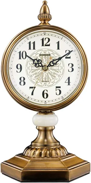 European Retro Table Clock Mantel Clock Vintage Chiming Clock Desk Clock with Swinging for Office Home Decor Gift Battery Operated F (A)