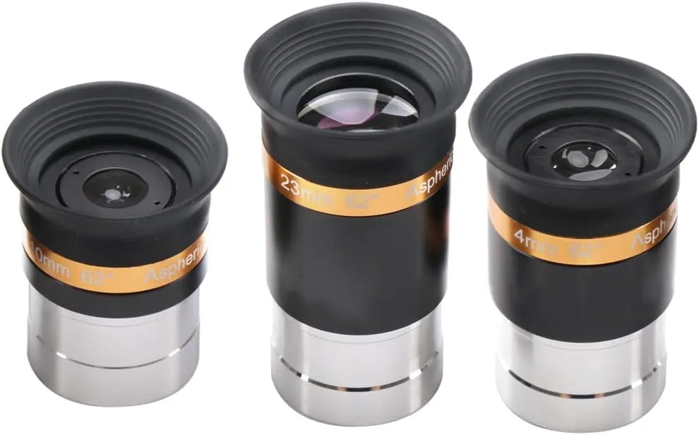 Eyepiece Set Eyepiece for Telescope 62 °Wide Angle Aspheric Eyepiece - 1.25 inch Aspheric Eyepiece - The Upgraded Eyepiece Comes with a Soft Eyecup [4mm, 10mm, 23mm Eyepiece Set]