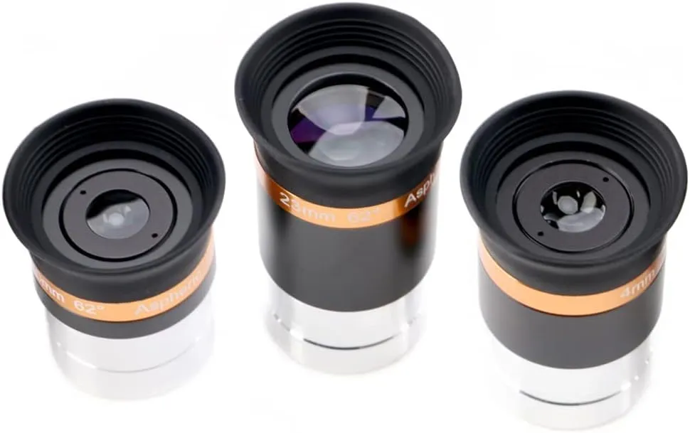 Eyepiece Set Eyepiece for Telescope 62 °Wide Angle Aspheric Eyepiece - 1.25 inch Aspheric Eyepiece - The Upgraded Eyepiece Comes with a Soft Eyecup [4mm, 10mm, 23mm Eyepiece Set]