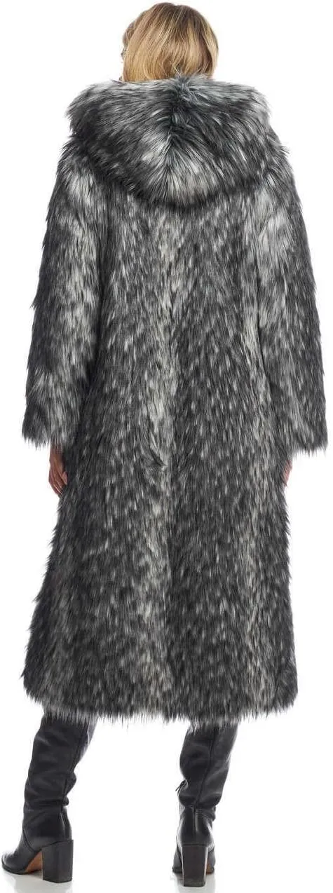 Fabulous-Furs Donna Salyers Smokey Fox Hooded Full-Length Faux Fur Coat