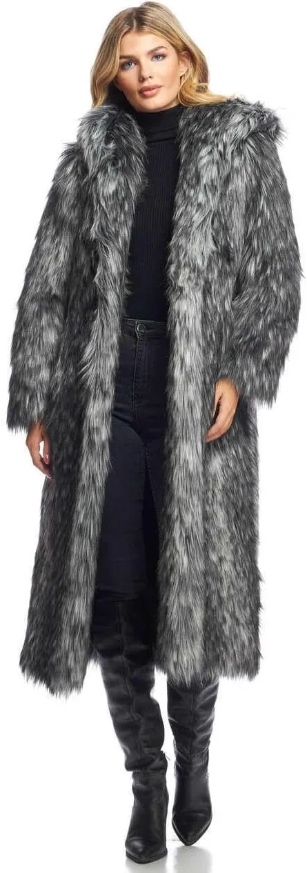 Fabulous-Furs Donna Salyers Smokey Fox Hooded Full-Length Faux Fur Coat
