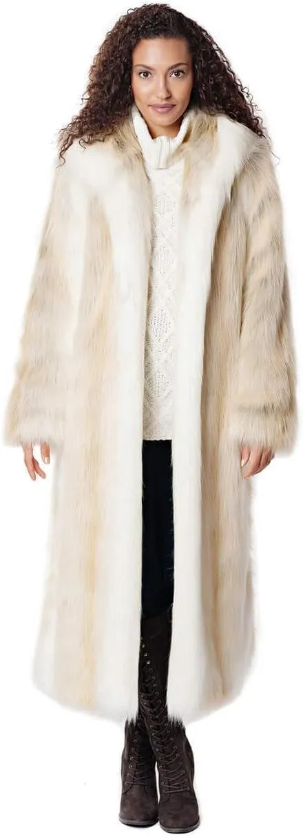 Fabulous-Furs Donna Salyers Smokey Fox Hooded Full-Length Faux Fur Coat