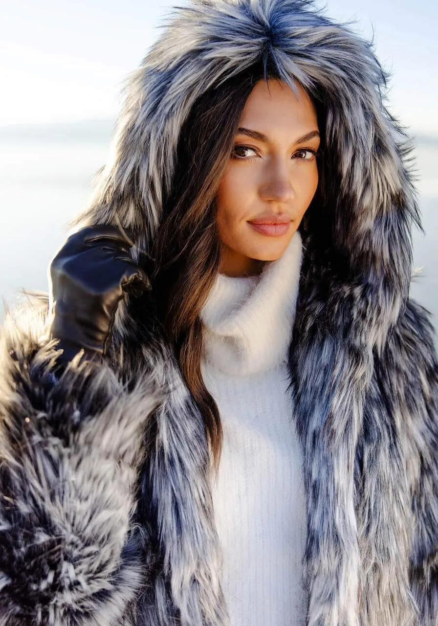 Fabulous-Furs Donna Salyers Smokey Fox Hooded Full-Length Faux Fur Coat
