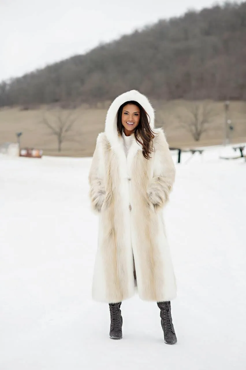 Fabulous-Furs Donna Salyers Smokey Fox Hooded Full-Length Faux Fur Coat