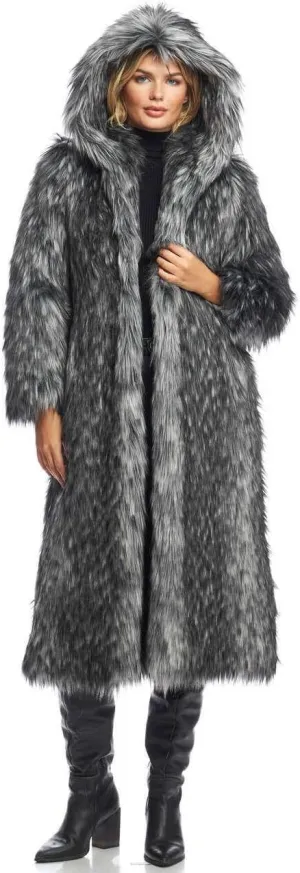 Fabulous-Furs Donna Salyers Smokey Fox Hooded Full-Length Faux Fur Coat