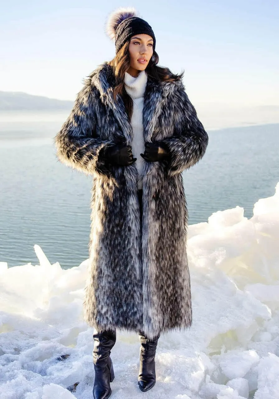 Fabulous-Furs Donna Salyers Smokey Fox Hooded Full-Length Faux Fur Coat