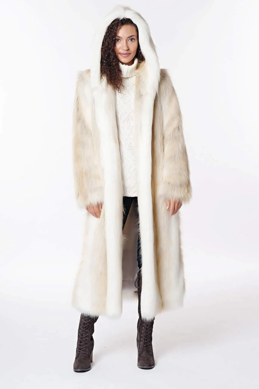Fabulous-Furs Donna Salyers Smokey Fox Hooded Full-Length Faux Fur Coat