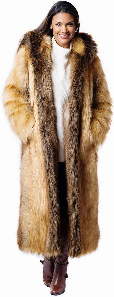 Fabulous-Furs Donna Salyers Smokey Fox Hooded Full-Length Faux Fur Coat