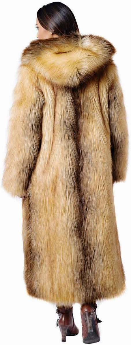 Fabulous-Furs Donna Salyers Smokey Fox Hooded Full-Length Faux Fur Coat
