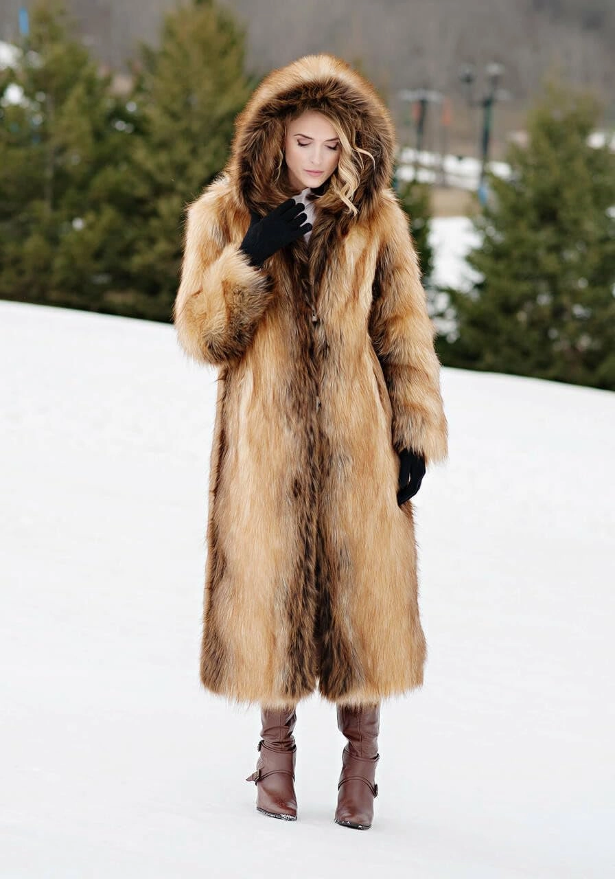 Fabulous-Furs Donna Salyers Smokey Fox Hooded Full-Length Faux Fur Coat