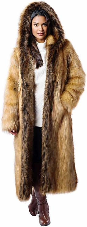 Fabulous-Furs Donna Salyers Smokey Fox Hooded Full-Length Faux Fur Coat