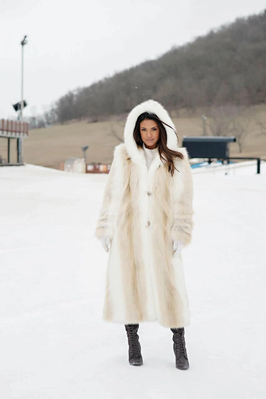 Fabulous-Furs Donna Salyers Smokey Fox Hooded Full-Length Faux Fur Coat