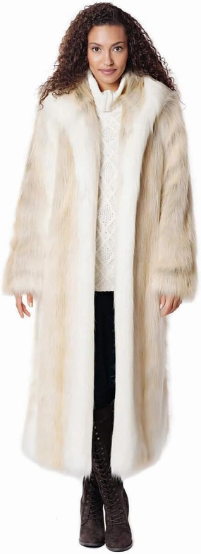 Fabulous-Furs Donna Salyers Smokey Fox Hooded Full-Length Faux Fur Coat