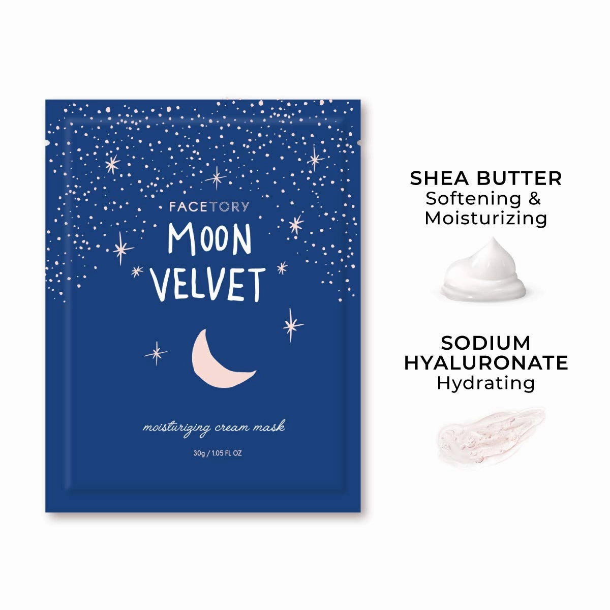 FACETORY K Beauty Face Mask Skin Care - MOON VELVET MOISTURIZING Sheet Mask with Sodium Hyaluronate & Shea Butter Cream | Moisturizing Cream Mask (10 Pack)