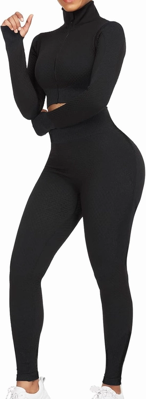 FeelinGirl Workout Sets for Women-2 Piece Seamless Yoga Outfit High Waist Leggings Crop Top Gym Sets