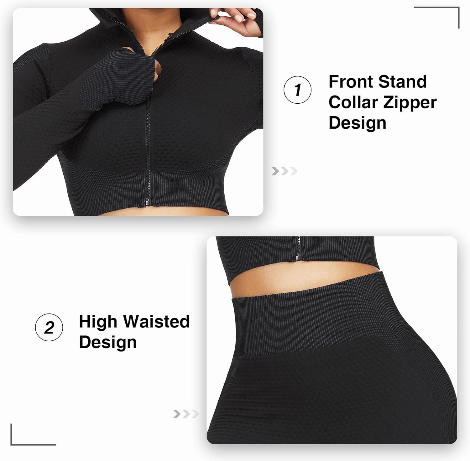FeelinGirl Workout Sets for Women-2 Piece Seamless Yoga Outfit High Waist Leggings Crop Top Gym Sets