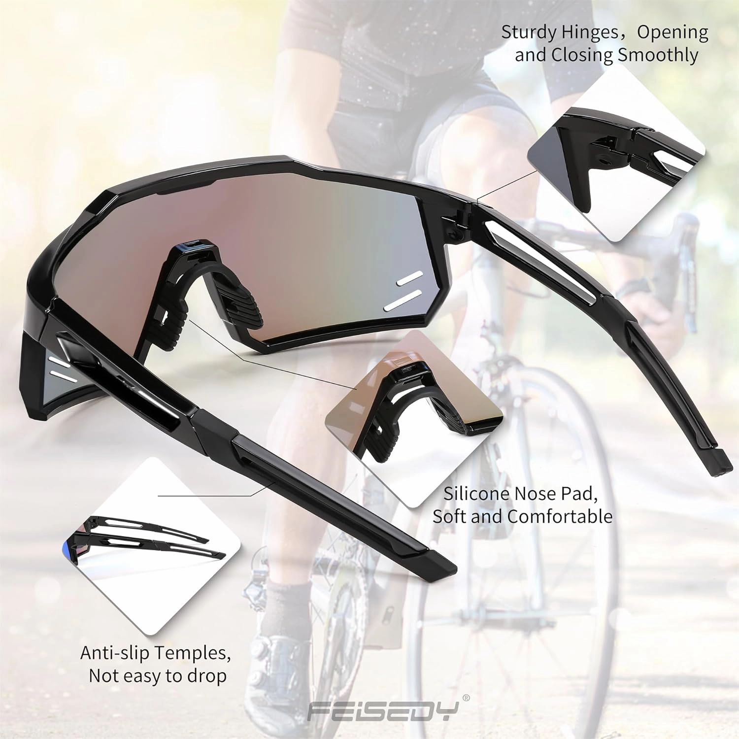 FEISEDY Sports Sunglasses Wraparound 80s Visor Men Women Outdoor Shield Baseball Sunglasses B4125