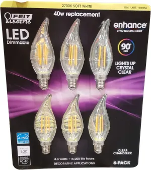 Feit Electric Led Chandelier Bulbs 40W 6 Pack Soft White, 6Count
