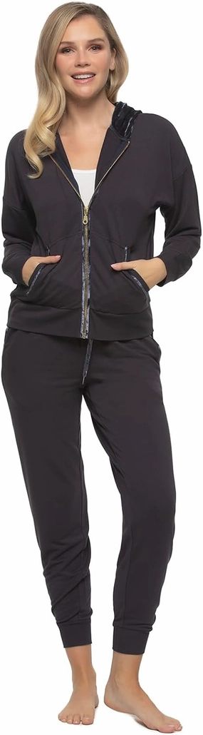 Felina - Aria 2-Piece Zip-Up Top & Jogger Lounge Set - French Terry with Velvet Trim Loungewear