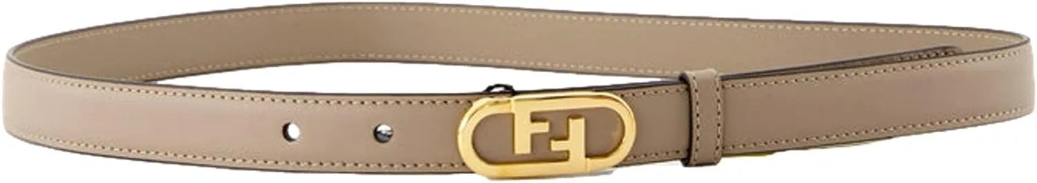 FENDI Women's Grey Skinny Calf Leather Belt, Gold Hardware FF Logo Size 80 cm (30 inches)