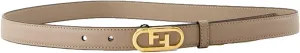 FENDI Women's Grey Skinny Calf Leather Belt, Gold Hardware FF Logo Size 80 cm (30 inches)
