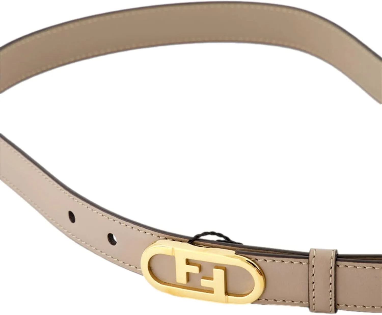 FENDI Women's Grey Skinny Calf Leather Belt, Gold Hardware FF Logo Size 80 cm (30 inches)