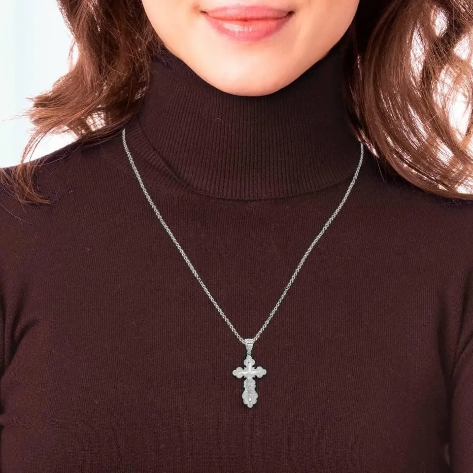 Fine 10K White Gold Crucifix Jesus Christ on the Eastern Orthodox IC XC NIKA Cross Pendant Necklace with with Rolo Chain and Pendant only