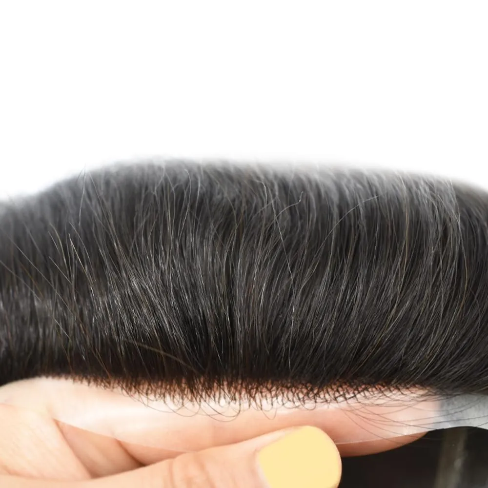 Fine Mono Mens Hair System Pu Around Mens Toupee Hair Replacement for Men Soft Human Hair Piece (7"X9", #22R Light Blonde)