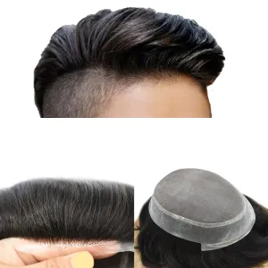 Fine Mono Mens Hair System Pu Around Mens Toupee Hair Replacement for Men Soft Human Hair Piece (7"X9", #22R Light Blonde)