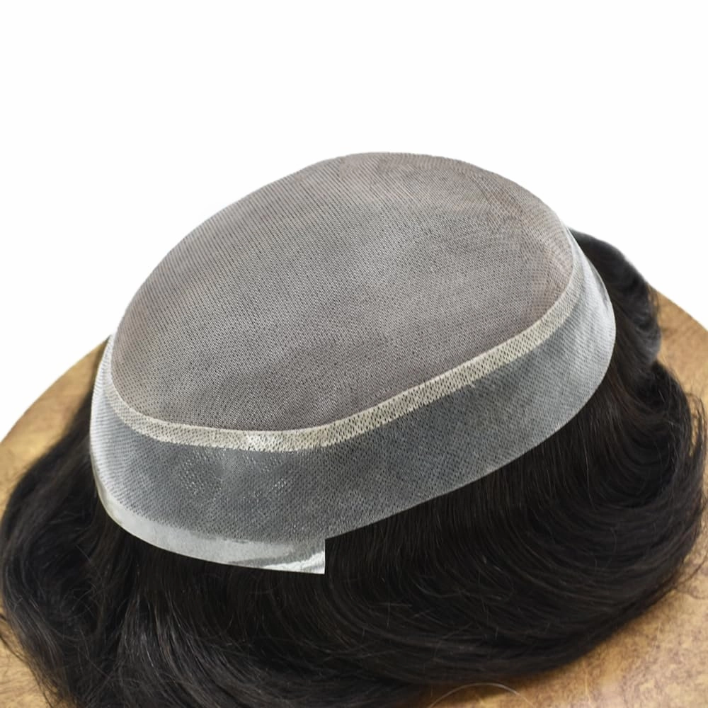 Fine Mono Mens Hair System Pu Around Mens Toupee Hair Replacement for Men Soft Human Hair Piece (7"X9", #17 Dark Ash Blodne)