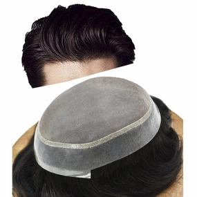 Fine Mono Mens Hair System Pu Around Mens Toupee Hair Replacement for Men Soft Human Hair Piece (7"X9", #17 Dark Ash Blodne)