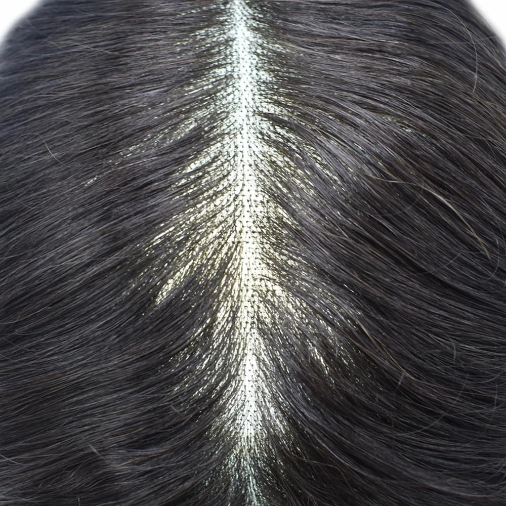 Fine Mono Mens Hair System Pu Around Mens Toupee Hair Replacement for Men Soft Human Hair Piece 8"X10", #1B10 Off Black with 10% Gray