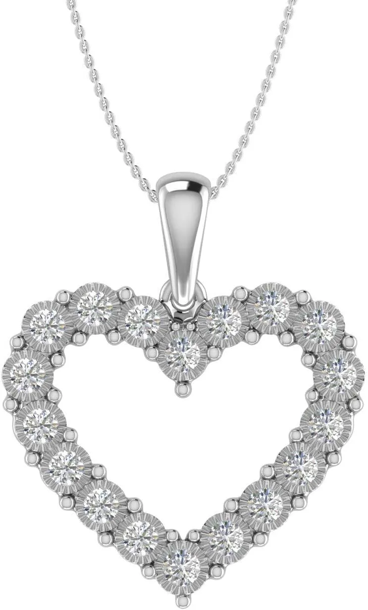 FINEROCK 1/4 Carat Diamond Heart Pendant Necklace in 925 Sterling Silver or in 18K Yellow Gold over Sterling Silver