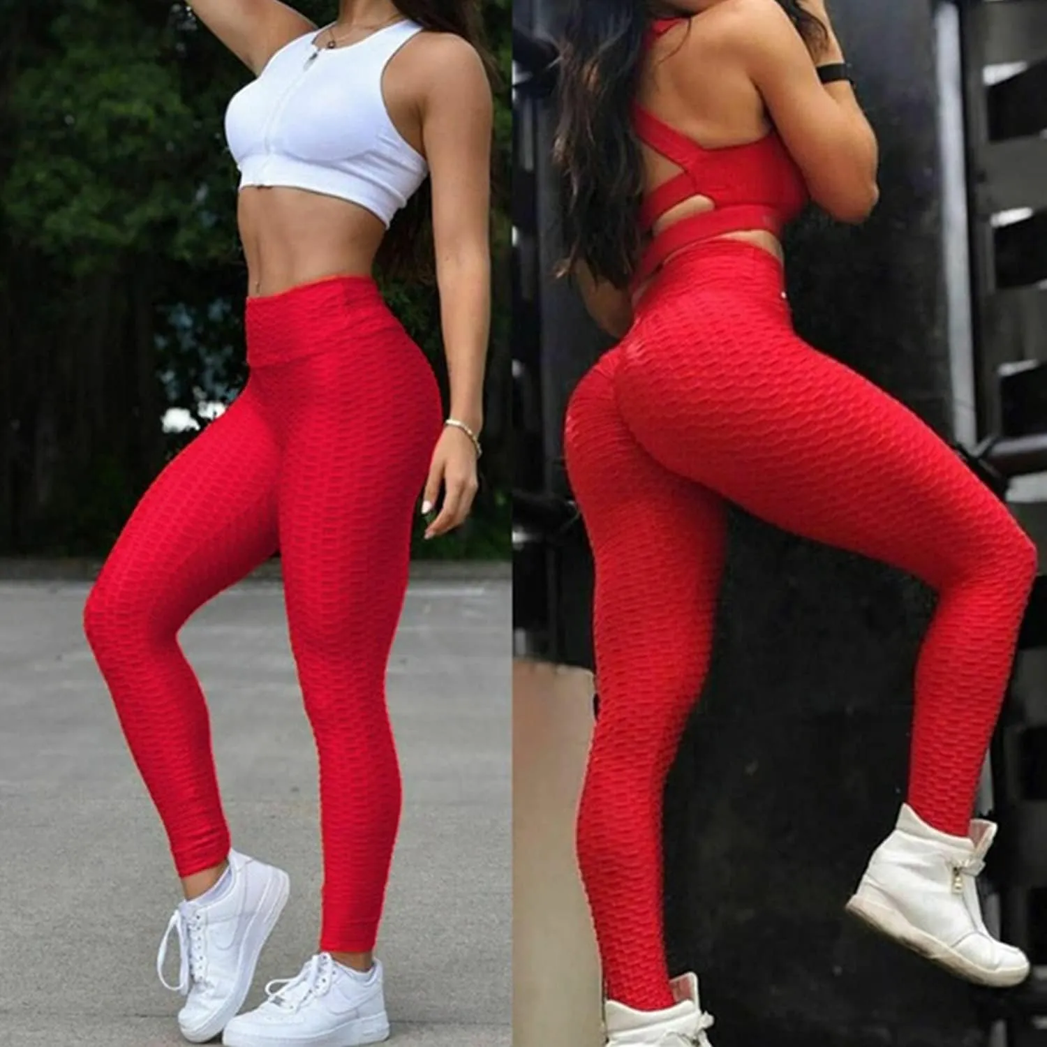 FITTOO Womens High Waist Textured Workout Leggings Booty Scrunch Yoga Pants Slimming Ruched Tights