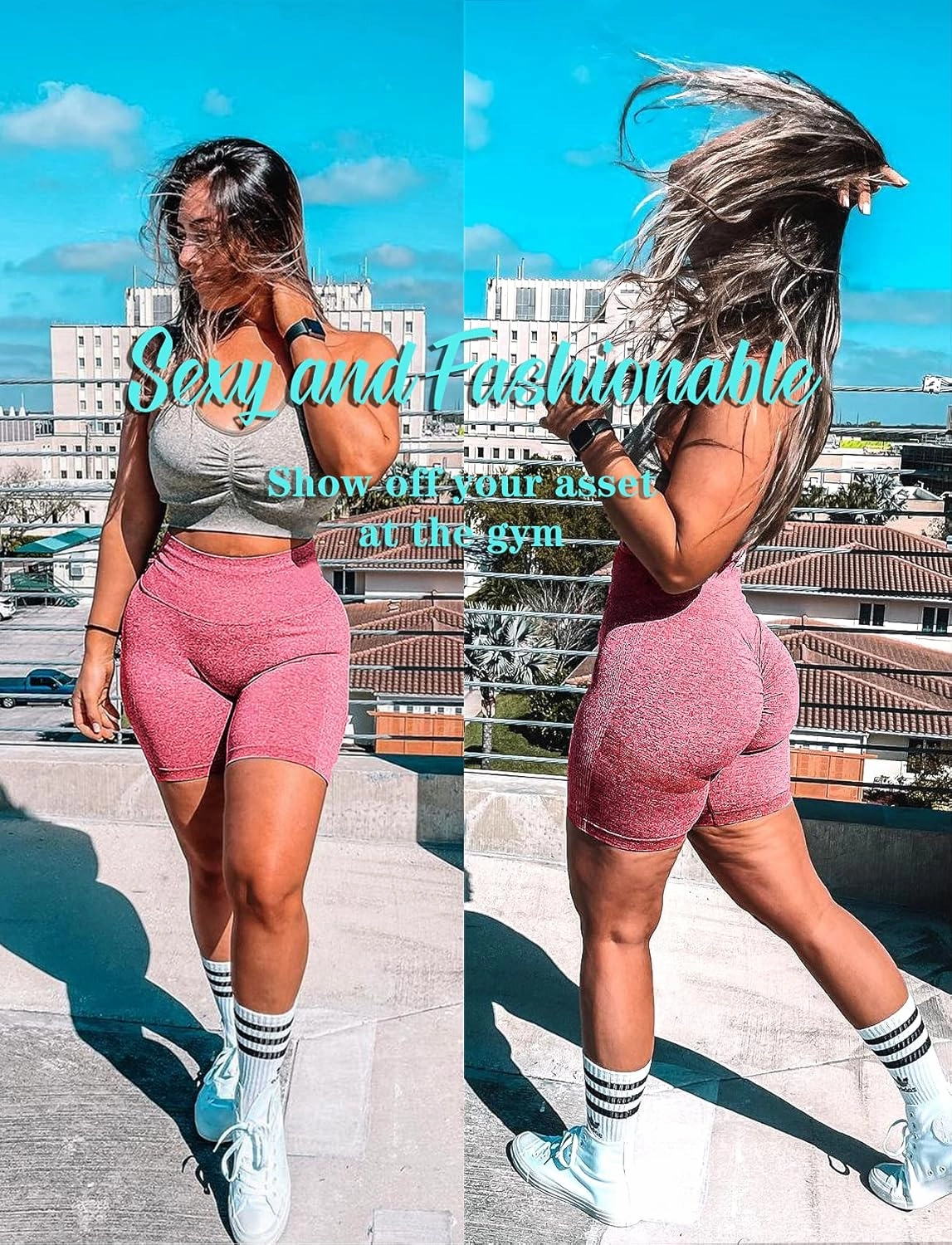 FITTOO Women's Seamless Scrunch Butt Lift Biker Shorts High Waist Booty Contour Workout Yoga Gym Shorts