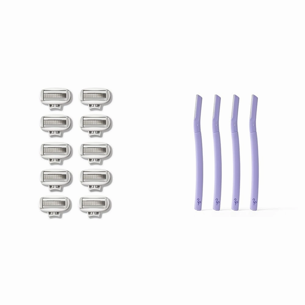 Flamingo Women's Razor 5-Blade Refills 10ct and Disposable Dermaplane Razors 4ct Facial Razor for Women