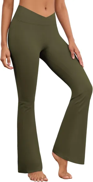 Flare Wide Leg Yoga Pants Bootcut Bell Bottom Crossover Tummy Control Leggings Workout High Waist Tights for Women