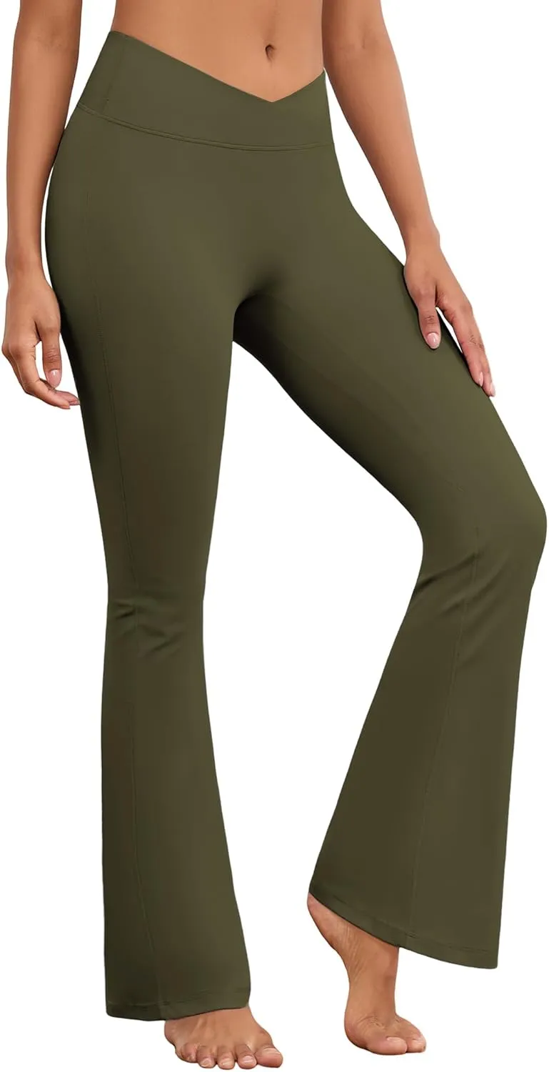 Flare Wide Leg Yoga Pants Bootcut Bell Bottom Crossover Tummy Control Leggings Workout High Waist Tights for Women