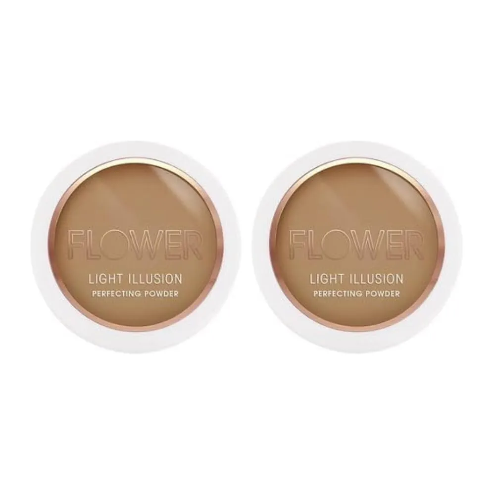 FLOWER Beauty Light Illusion Perfecting Powder | Light and Silky Formula | Flawless Setting Powder Smooths, Minimizes Pores and Fine Lines | Oil Control and Long-Lasting Face Makeup - Mocha (Pack of 2)