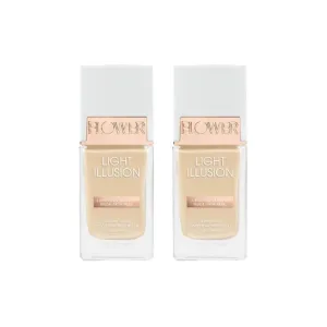 FLOWER Beauty Light Illusion SPF Foundation | Lightweight, Breathable Long-Lasting Liquid Formula | Blends Imperfections and Uneven Skintone | Flawless, Smooth Finish - Porcelain (Pack of 2)