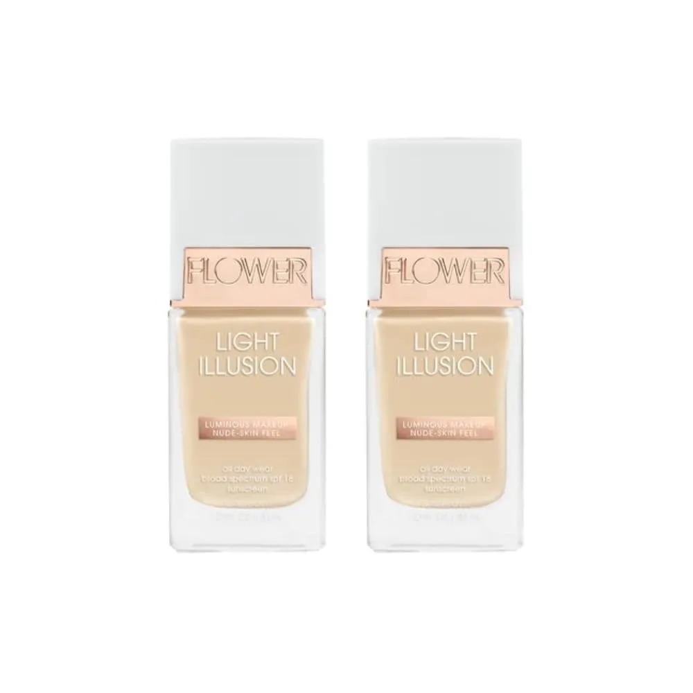 FLOWER Beauty Light Illusion SPF Foundation | Lightweight, Breathable Long-Lasting Liquid Formula | Blends Imperfections and Uneven Skintone | Flawless, Smooth Finish - Porcelain (Pack of 2)