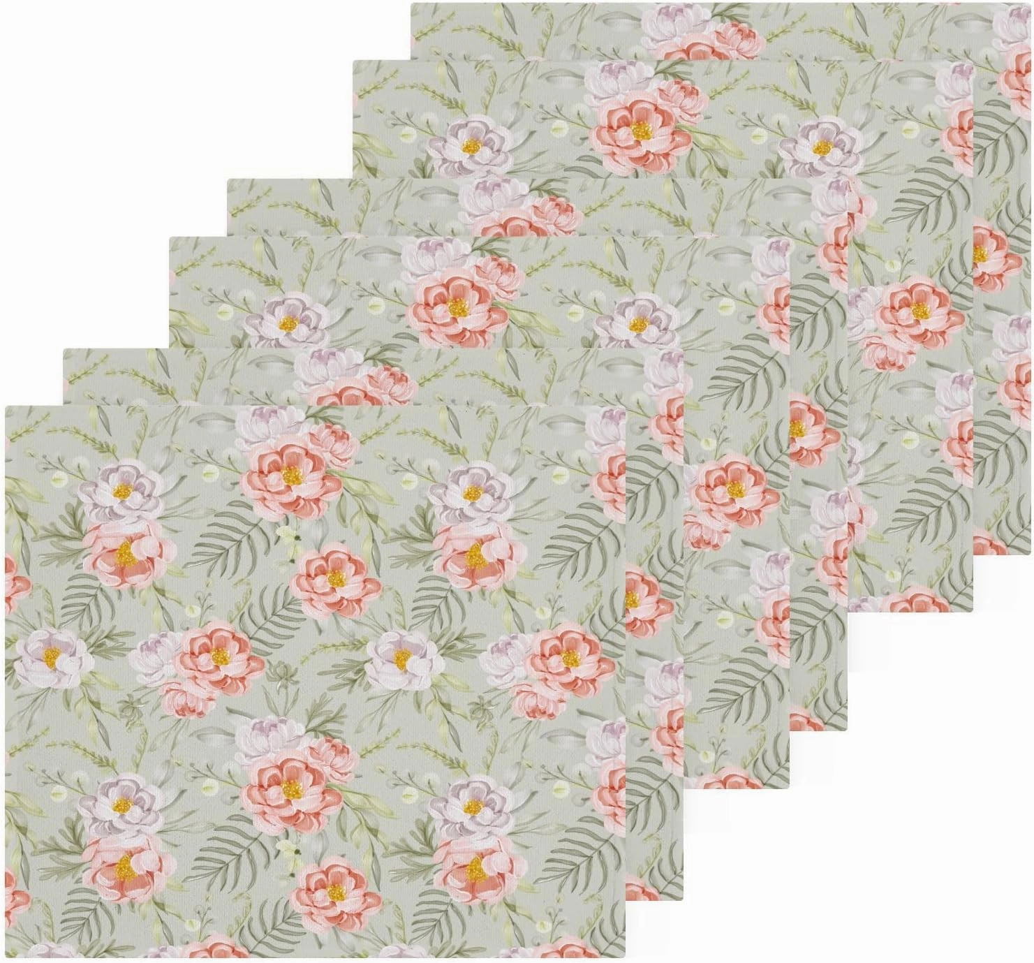 Flowers-Peach-White-Leaves Cotton Bath Washcloths, Highly Absorbent Soft Face Cloths, Wash Cloth Set of 2, 12 x 12 Inch.