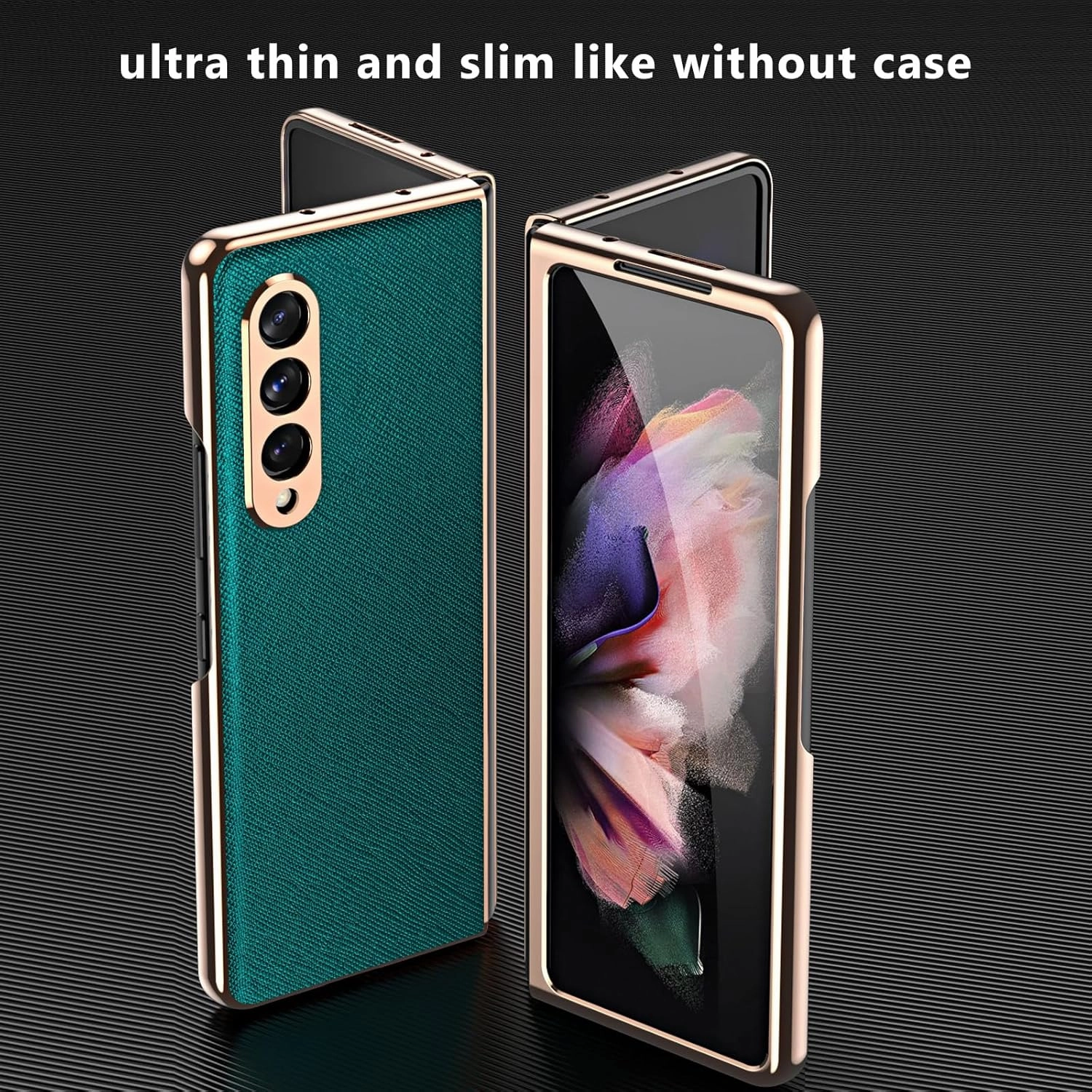 for Samsung Galaxy Z Fold 3 Case [ Electroplated Frame ] Leather Back, Built in Screen Protector, Ultra Thin and Slim, Wireless Charging, Grip Easy, Phone Cover 5G 2021, White